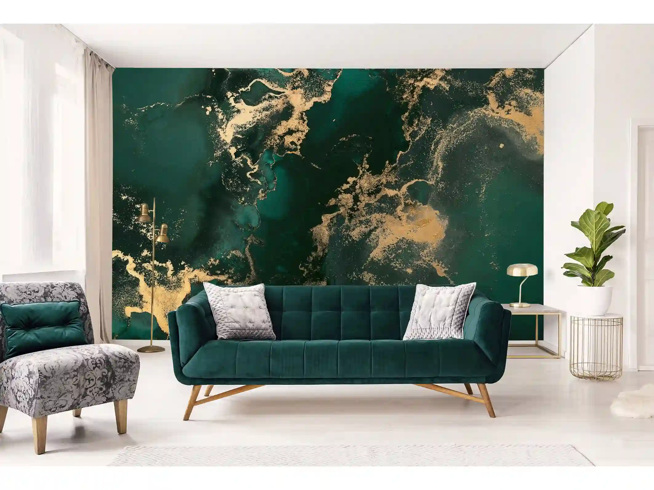 Luxury wallpaper installation in a modern living room by Colonial Charm Wallcovering